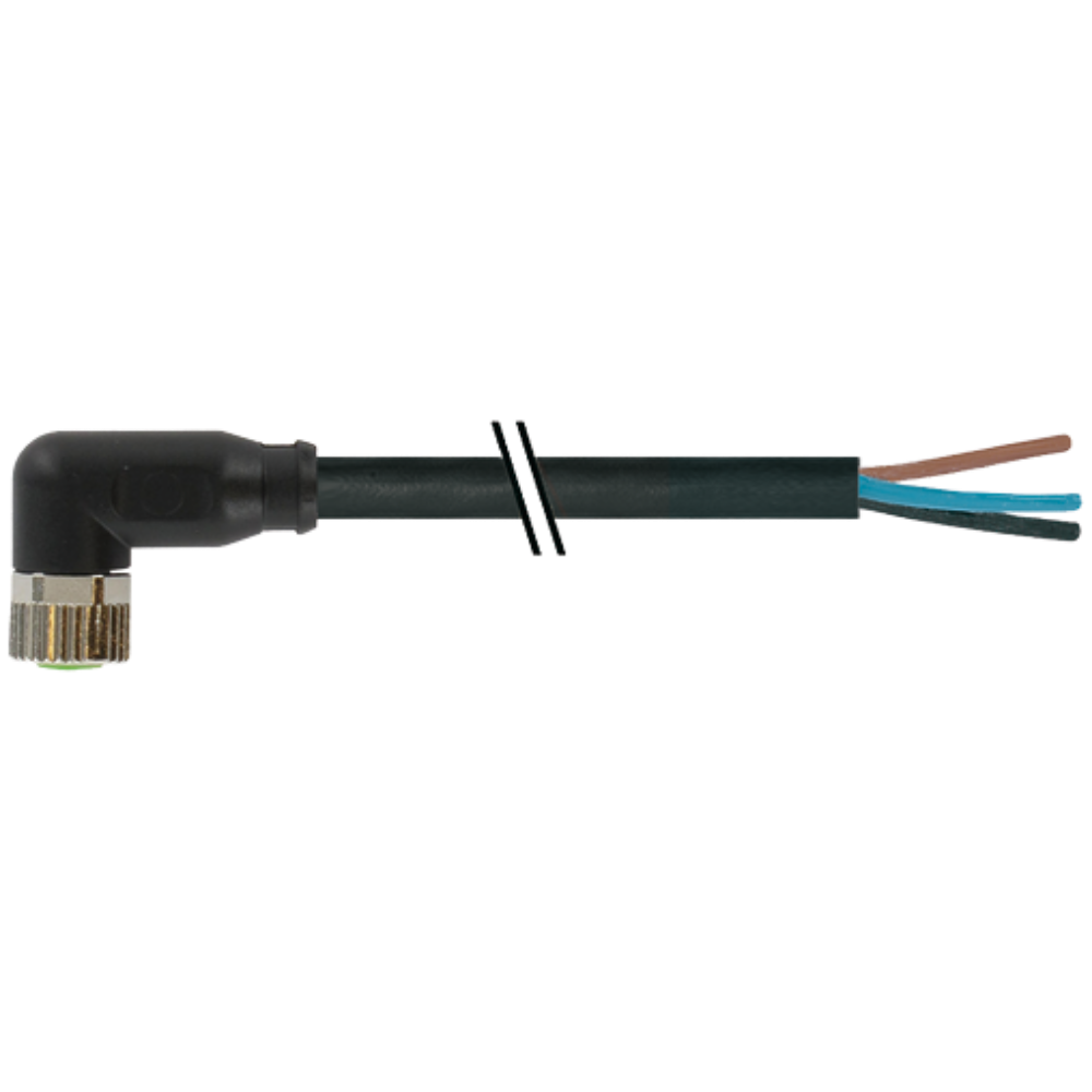 M8 Cable, Female, 90°, 3pins, PVC, 3m