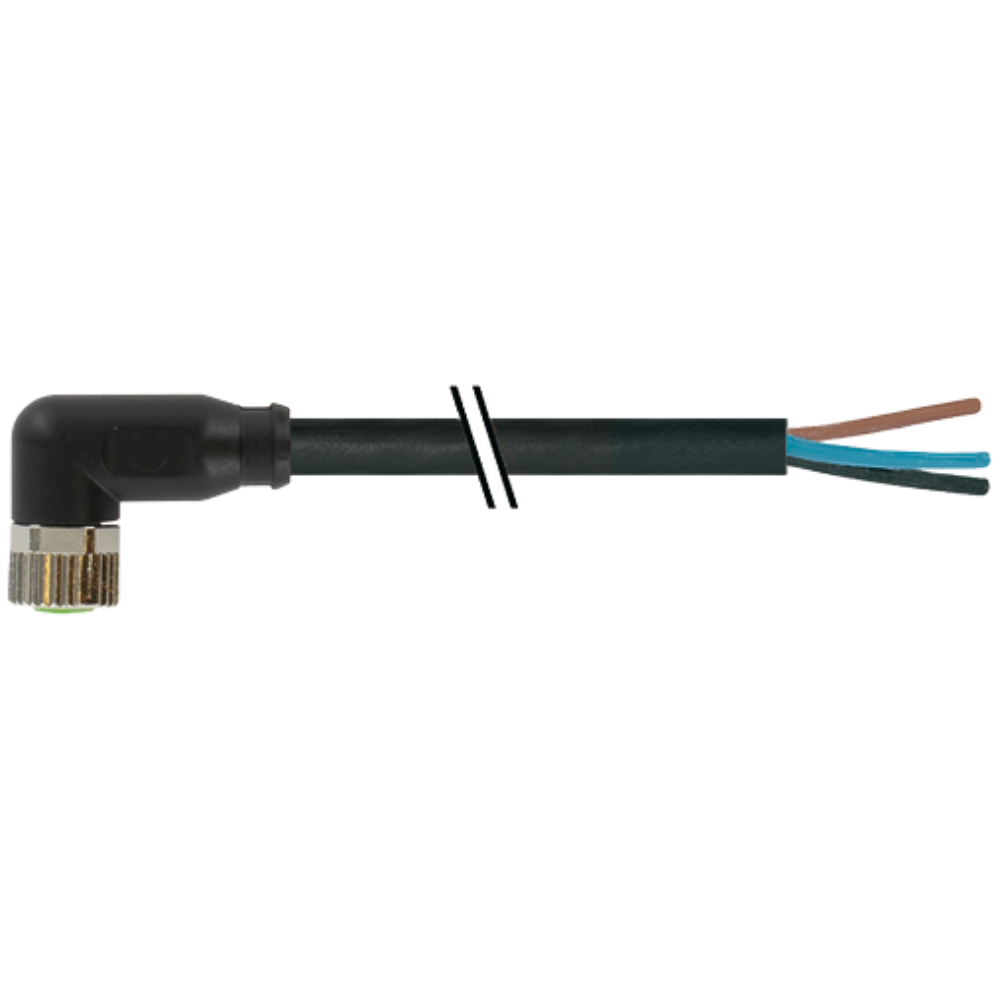 M8 Cable, Female, 90°, 3pins, PVC, 5m